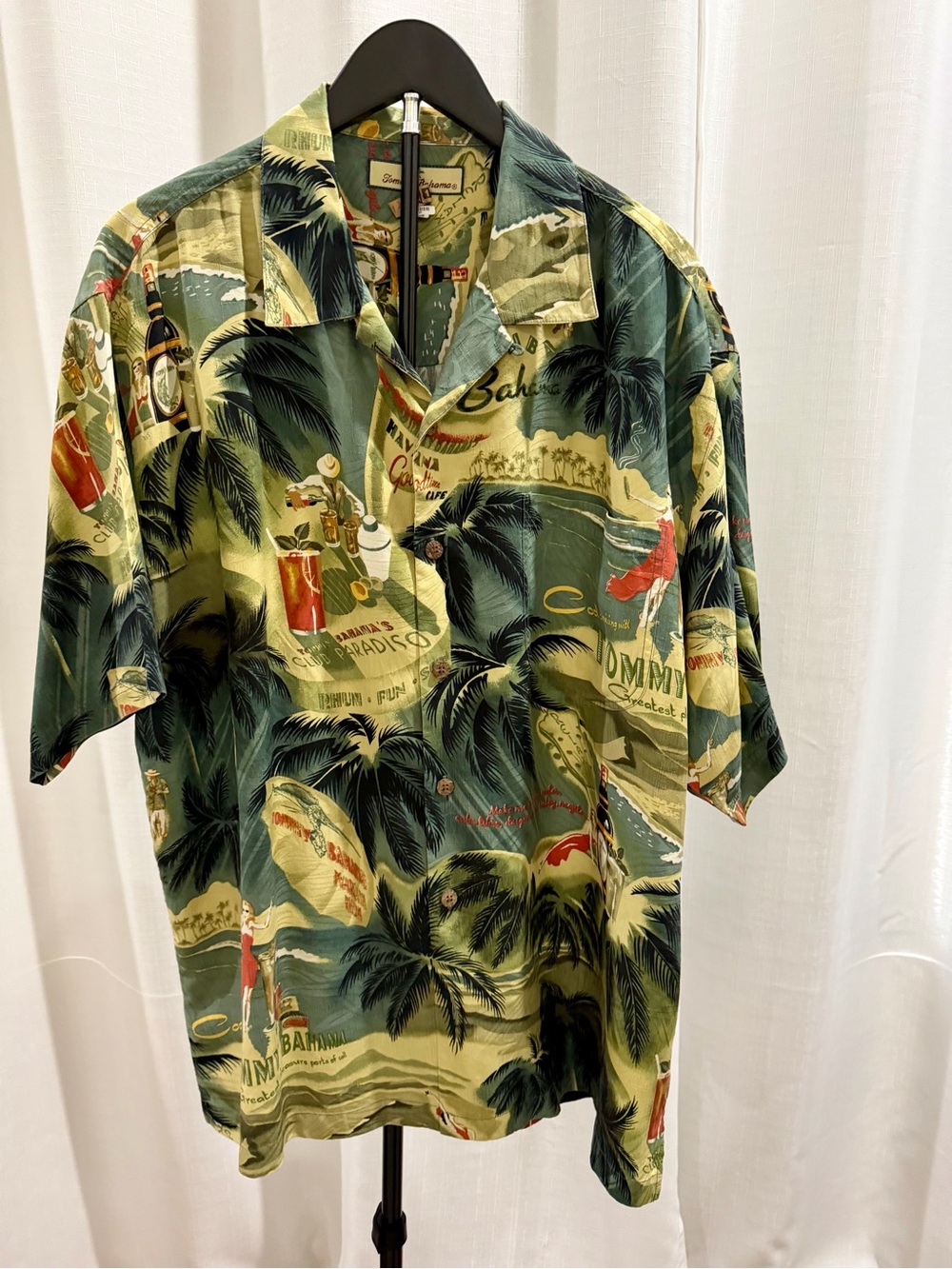 Tommy Bahama Green Silk Tropical Palm Print Camp Shirt- Size Large